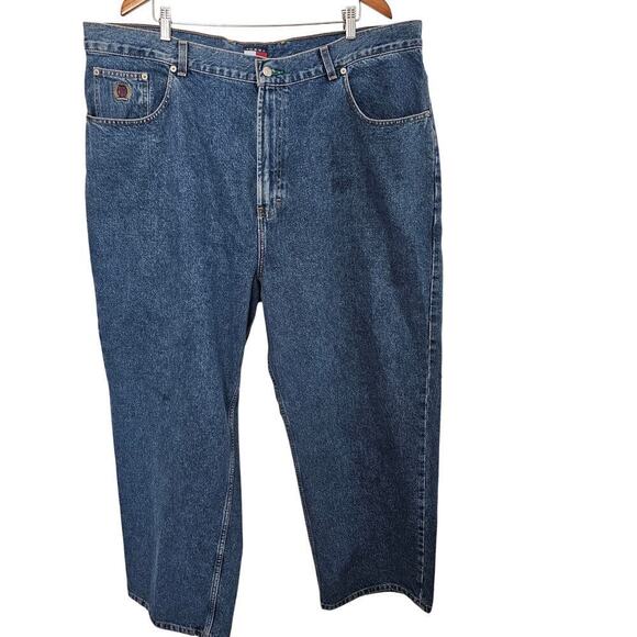 Vintage 90s Tommy Hilfiger Jeans Mens 42X30 Baggy Fit Wide Leg Denim Medium Wash - Picture 1 of 13